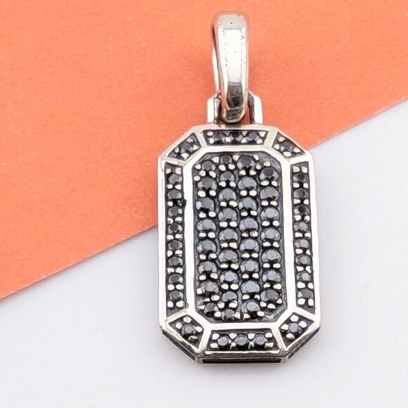 DAVID YURMAN Sterling Silver Small Streamline Pave Black Diamonds Amulet Pendant - Picture 2 of 10